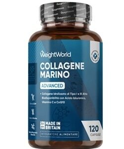 Collagene Marino Advanced con Acido Hyaluronic, Tipo I e III, con Vit. C, CoQ10 e Zinco, Senza Mg né Glutine, Collagen da 1200mg