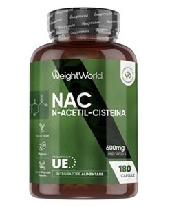 NAC N-Acetil-Cisteina, 600mg per Dose Giornaliera, 180 Capsule, 1 Sola Capsula al Giorno, Integratore per Uomo e Donna, Senza Magnesio Stearato